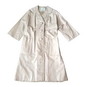 Vintage 60s Vinyl Trench Coat Beige Size Large